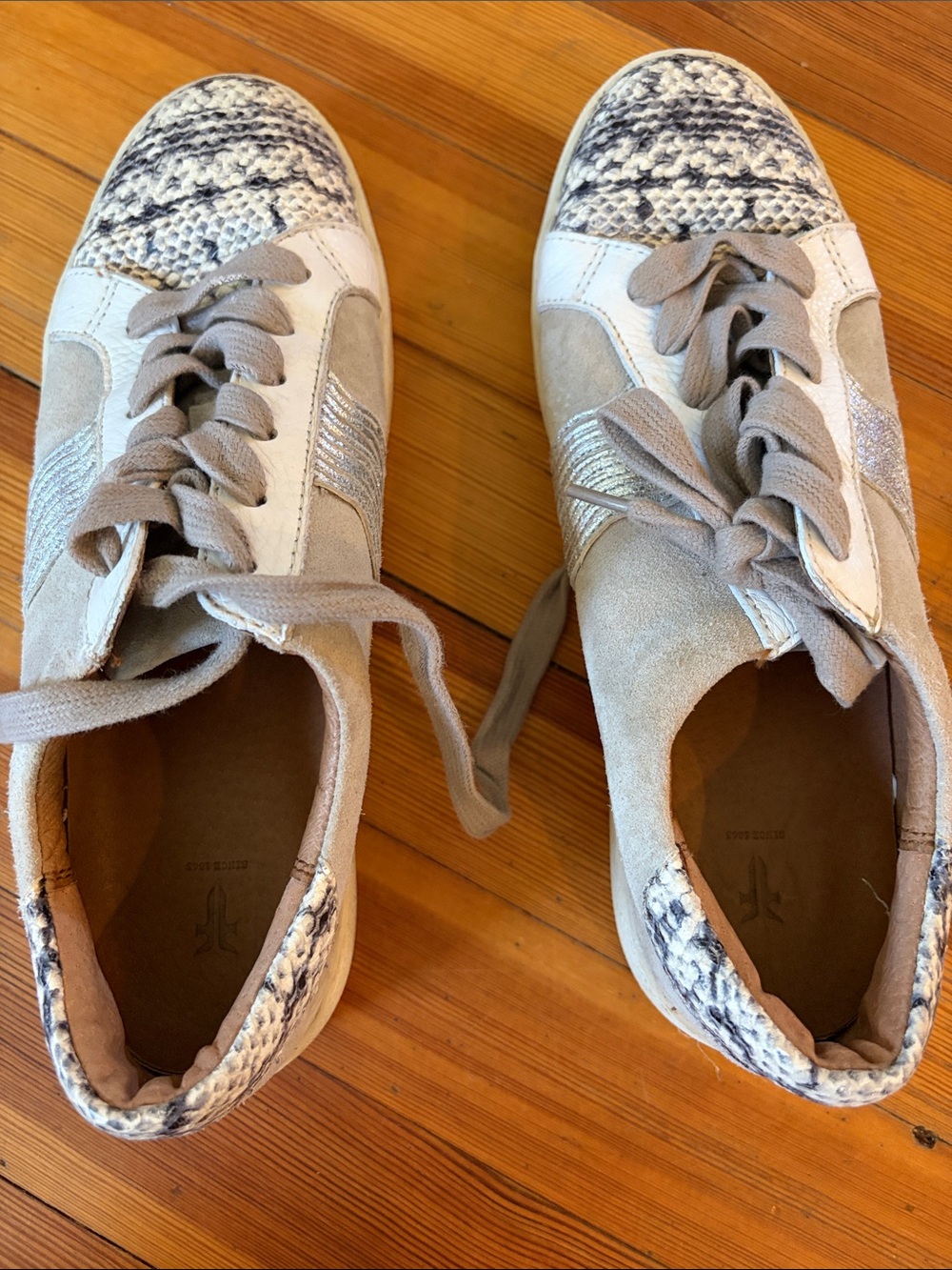 Frye Beige Suede & Leather Sneakers with Metallic Silver Accent